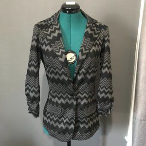 PRINTED KNIT BLAZER, 3/4 RUCHED SLEEVE (S)